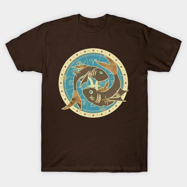 Vintage Pisces Zodiac Art T-Shirt by Nartissima